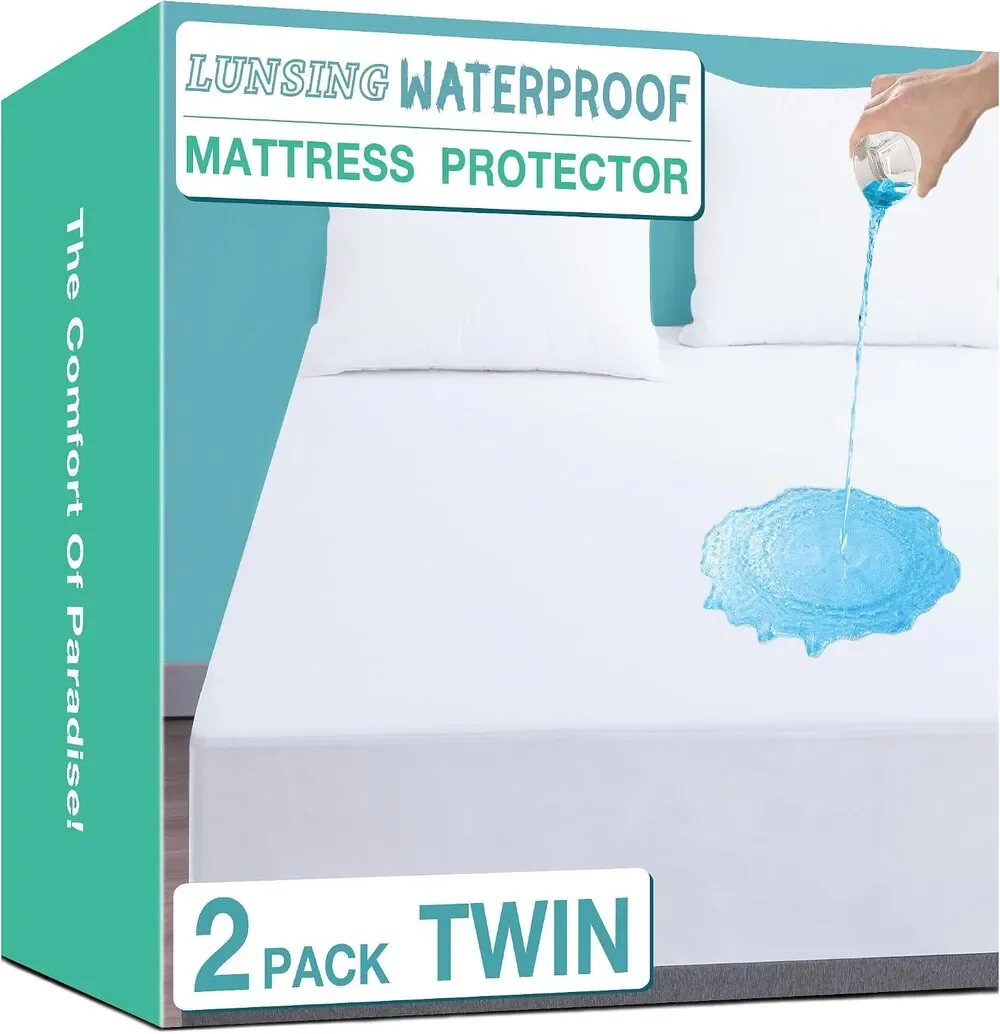 Lunsing Soft 2 Pack Twin Size Waterproof Mattress Protector with 6-16 In deep